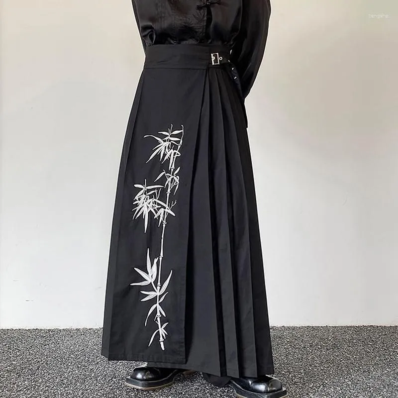 Men's Pants SYUHGFA Fashion Horse-face Skirt Trend 2023 Autumn Jumpsuit Chinese Embroidery Pleated Mamianqun Personality Male Clothing