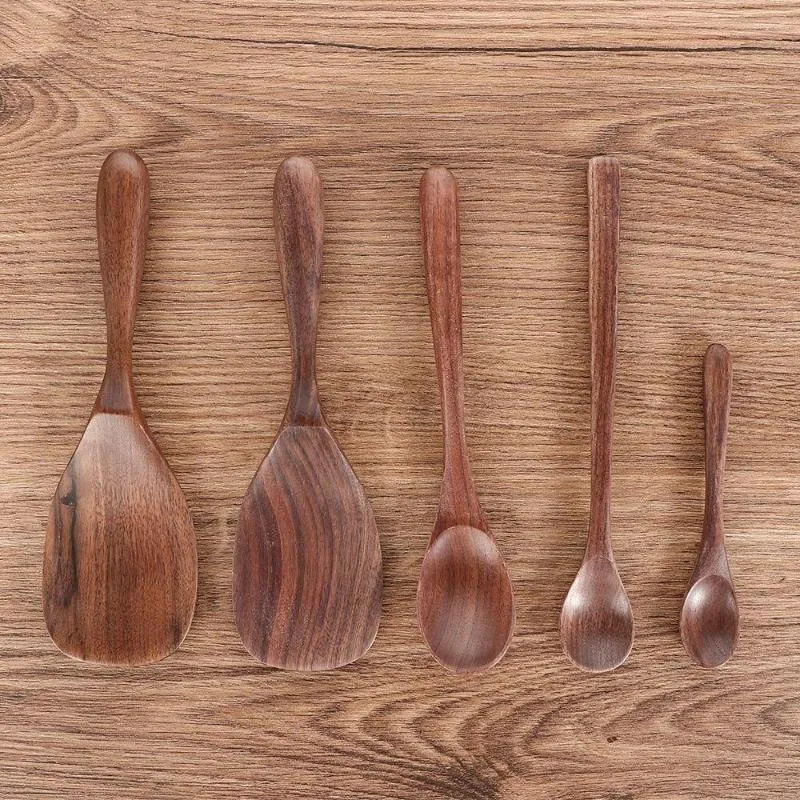 Cucchiai Stile giapponese Vintage Manico lungo Paletta in legno Delicato Zuppa pratica Cucchiaio di riso Dessert Caffè Latte Stoviglie Commercio all'ingrosso