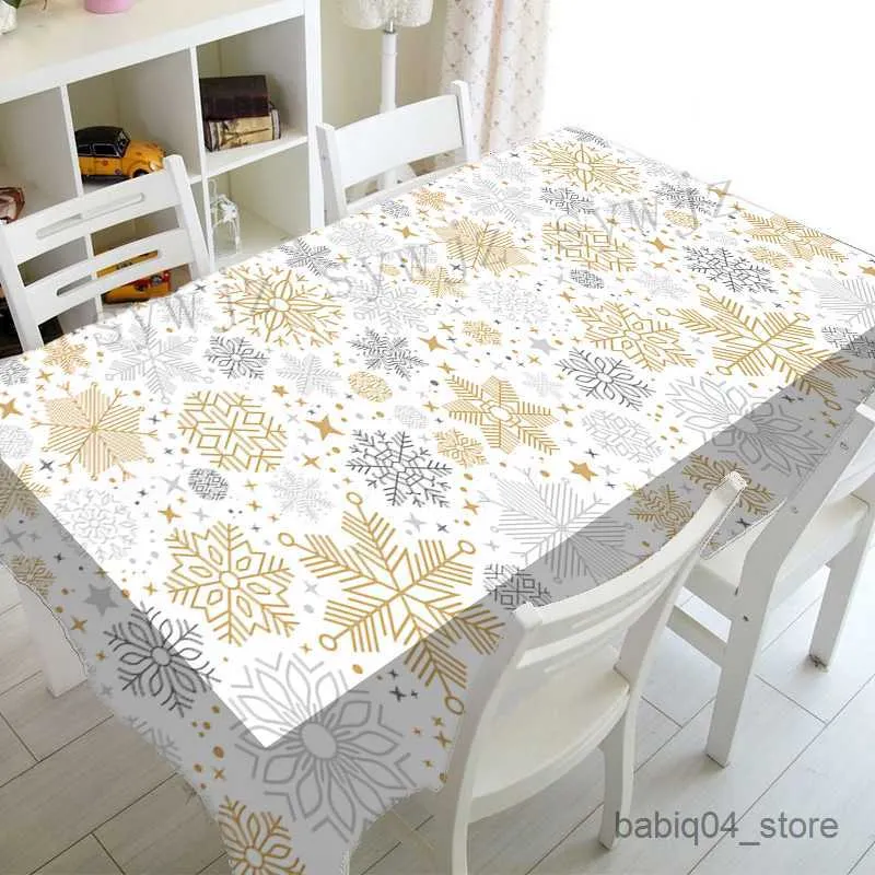 Nappe De Noël Rectangle Nappe De Noël Blanc Flocon De Neige Décor Imperméable Nappe De Table De Vacances Couverture De Fête Dîner Décor R230819