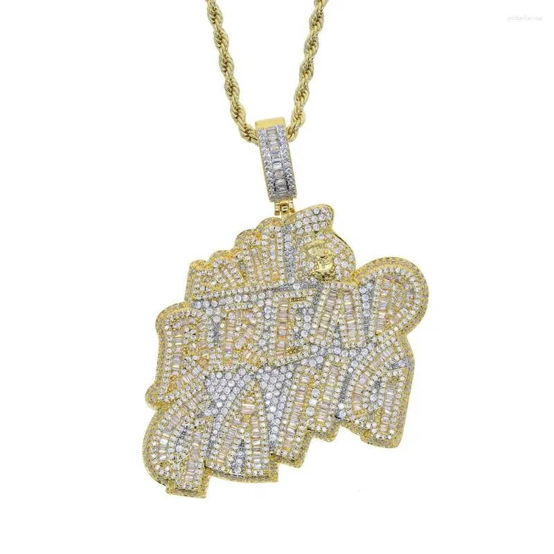 Pendentif Colliers Mode PAIN GANG Lettres Collier Pour Hommes Bling Micro Pave 5A CZ Cubique Zircone Sac D'argent Glacé Hip Hop Bijoux