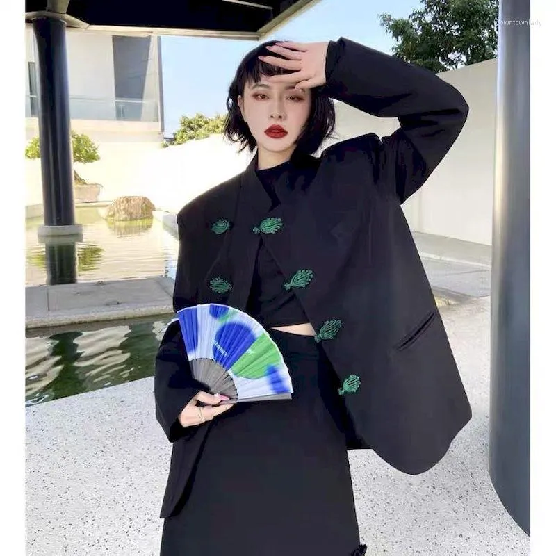 Kadın Suits Unxx Kadın Blazer Bahar Sonbahar 2023 Yüksek Tasarım Sense Çin tarzı toka kolu o boyunlu ceket ceket