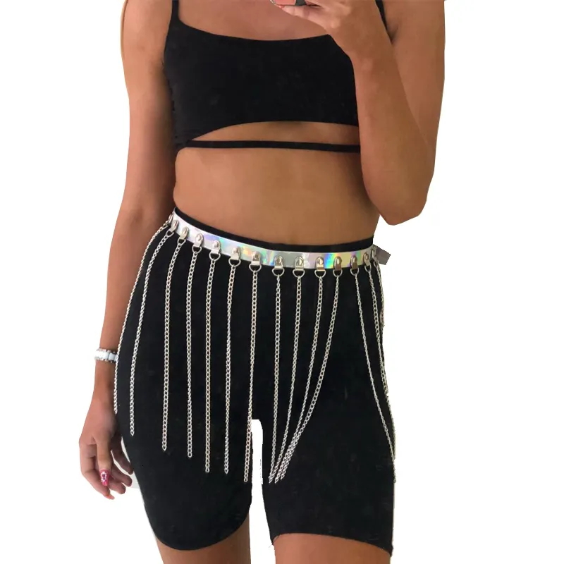 Holographic Leather Waist Skirt Chain Belt Raver Harness For Festivals Metal Body Chain Accessory 230731 From Wai03 9.26 DHgate.Com