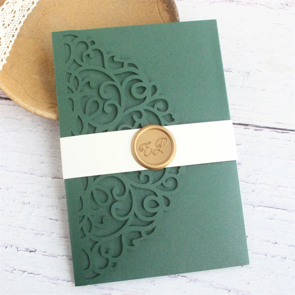 Gratulationskort Emerald Green Invitation Cards Wedding Faire Delmeddelande VIKTIGT JUbilbileum Presentkort Customzied Printing 50 Set 230731