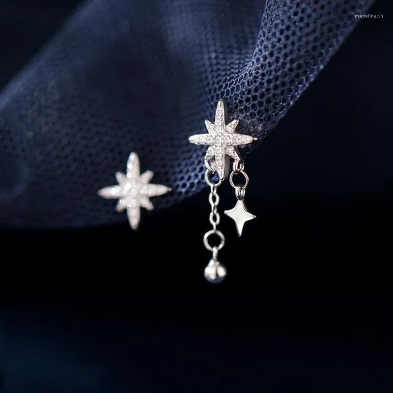 Studörhängen 925 Silver Needle Zircon Star Earring for Women Ear Pierced Wedding Party Jewelry Gift Pendientes EH1016