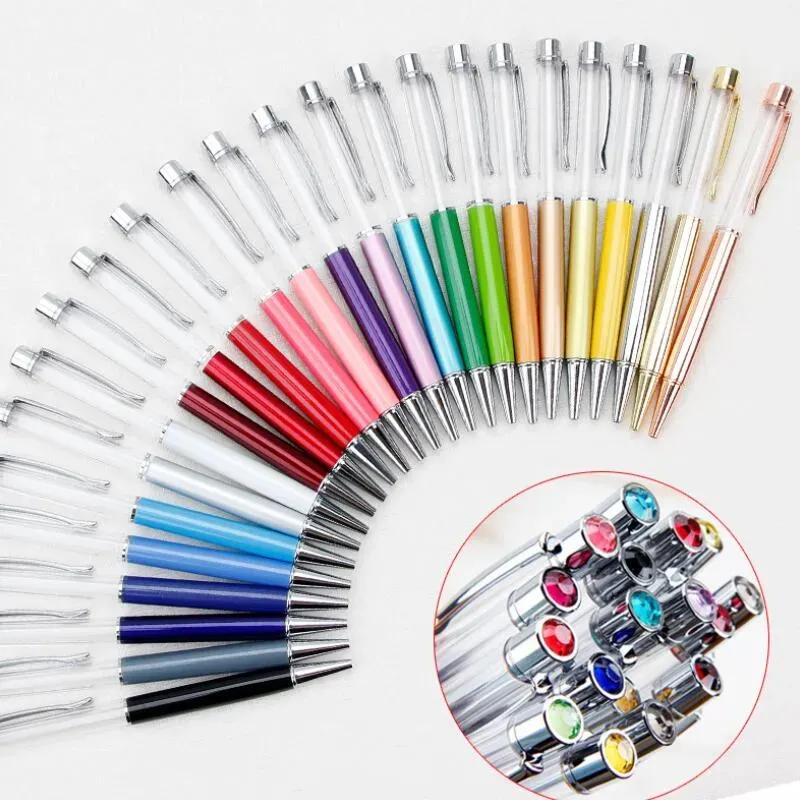 Writing Gift DIY Empty Tube Metal Ballpoint Pens Self-filling Floating Glitter Dried Flower Crystal Pen Ballpoint Pens LX2753