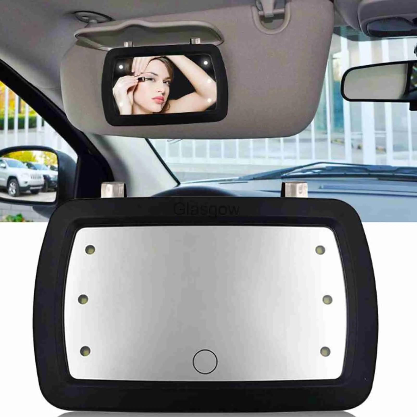 Bilspeglar bilsol Visor Vanity Mirror Car Makeup Mirror med 6 LED -lampor Bilkosmetisk spegel med inbyggt batteri Universal bakifrån x0801