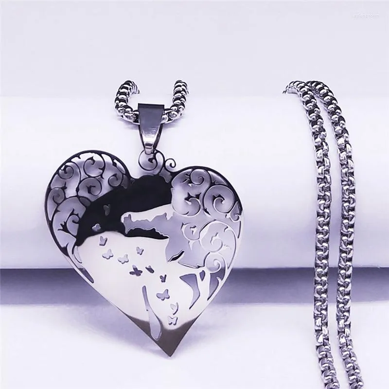 Подвесные ожерелья Сердце любовь пары бабочка из нержавеющей стали для женщин мужские ювелирные изделия кольцевые кольцевые подарки N4438S07