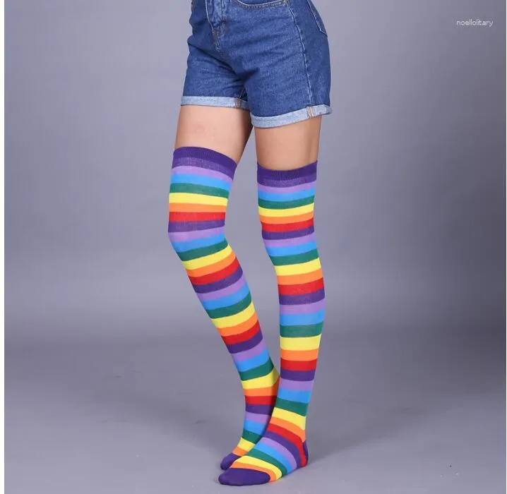 Rainbow Over-the-Knee Stockings for Women - Long Stripes, High-Waisted & Breathable - Perfect for Women's Over-the-Knee Socks