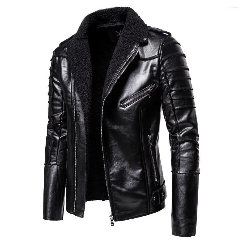 Men's Jackets Men Winter Thick Warm Fleece Leather Jacket Coat Mens Motor Biker Faux PU Outwear Casual Military Coats S-5XL