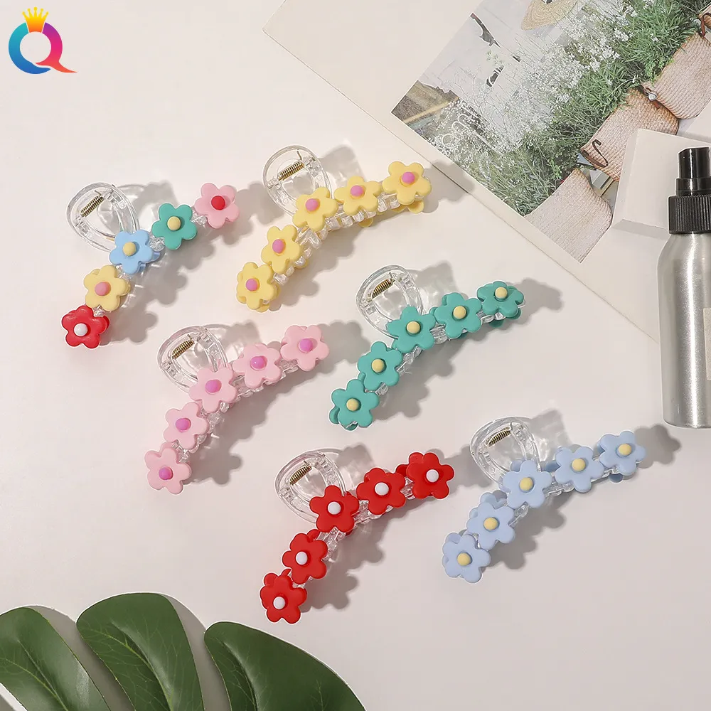 New Women Rainbow Love Large Flower Hair Claw Clip Elegant Ponytail Hair Crab Shark Clip Girls Hair Clips Hair Accessories 2339