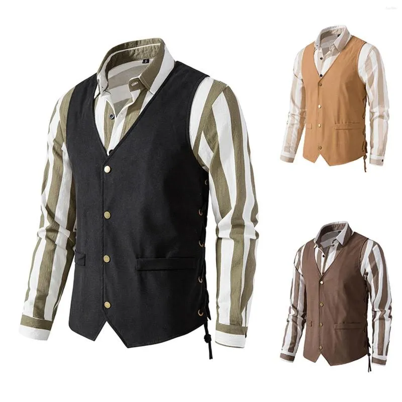 Gilets pour hommes gilet sans manches médiéval hommes Cosplay Costume rétro Punk à lacets haut Archer décor gilet scène Performance