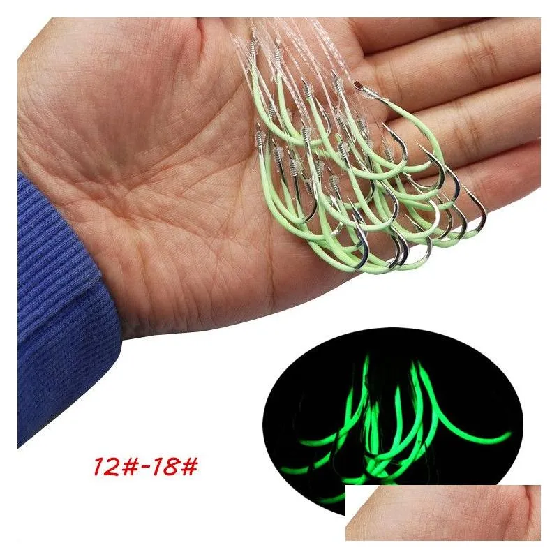 Fishing Hooks 7 Sizes 12-18 Luminous Hook With Line High Carbon Steel Barbed Asian Carp Gear 60 Pieces / Lot H-1 Drop Delivery Sport Dhydc