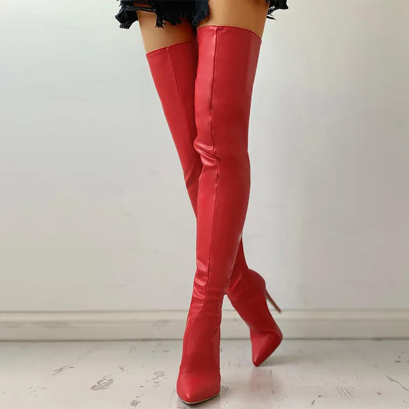 Botas Plus Size 34-47 Sexy Over The Knee Boots Mulheres Sapatos de Salto Alto Senhoras Coxa Botas Altas Couro Primavera Botas Longas Sapato Feminino 230801