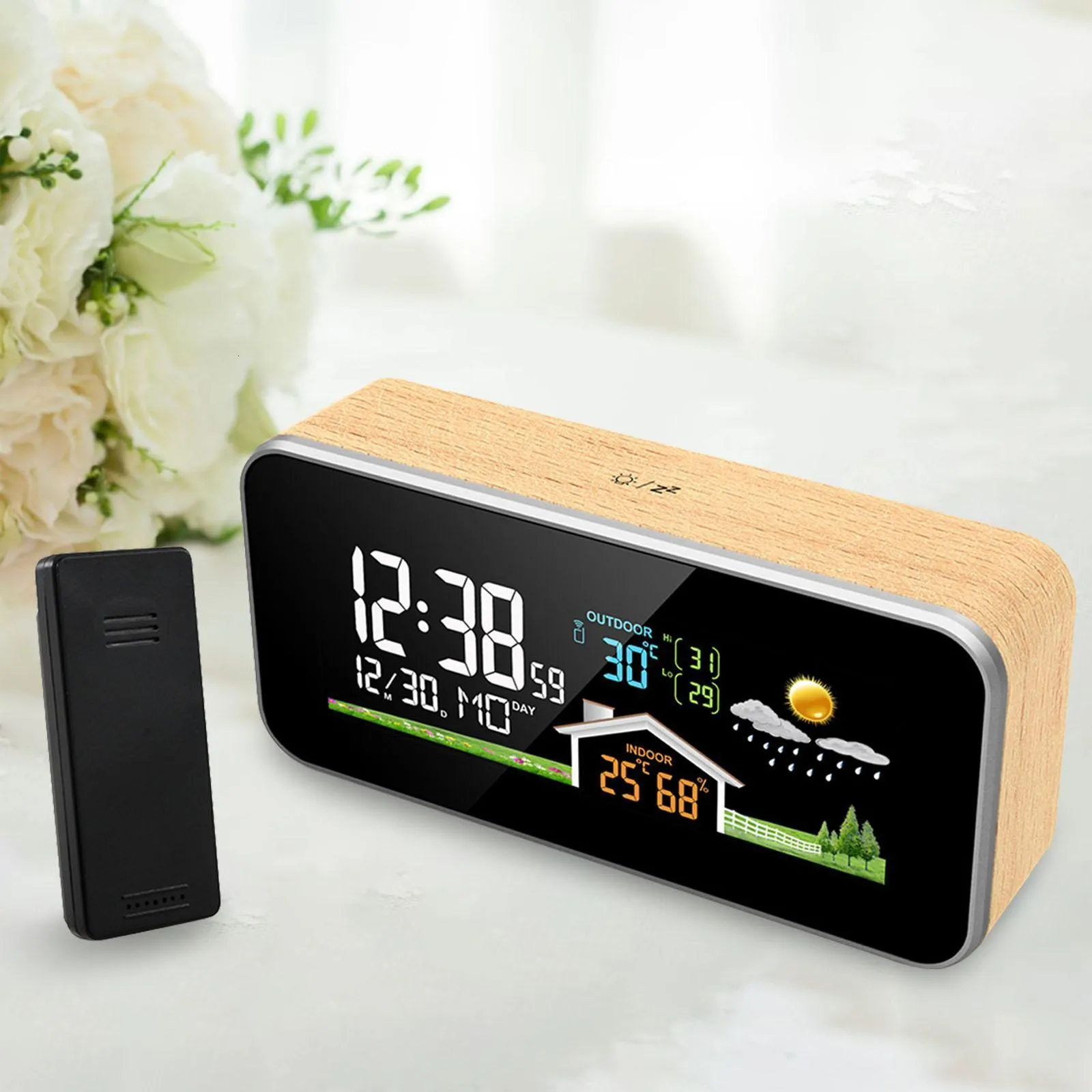 Indoor Outdoor Weather Station Alarm Clock 12 or 24H Time Display Tabletop Decoration Weather Forecast USB for Living Room Shops