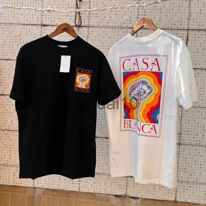 Мужские футболки Летняя футболка Casablanca Цветной гриб с буквенным принтом с коротким рукавом Мужская и женская повседневная футболка Casablanca с коротким рукавом J230731
