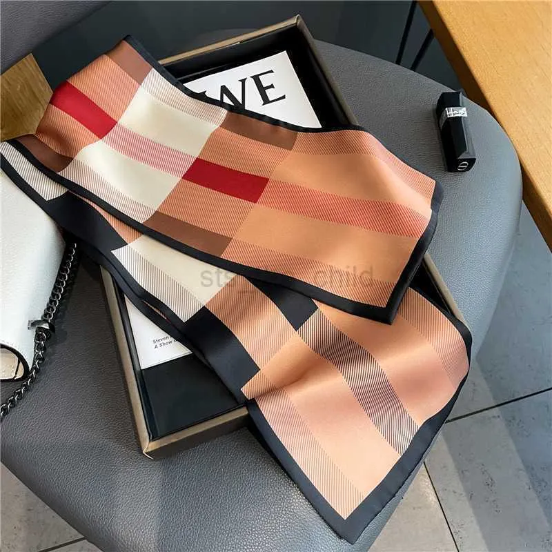 Scarves Luxury Long Skinny Satin Silk Scarf for Women Hair Bands Neck Tie Belt Headband Lady Wraps Foulard Headkerchief Bandana 2022 Y23