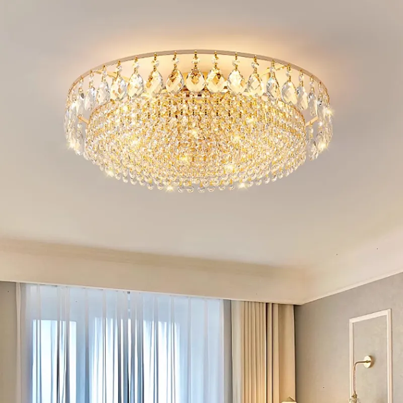 Modern Round Crystal Ceiling Lights Fixture American Luxury Ceiling Lamps Home Indoor Lighting Decoration Bedroom Dining Living Room Lamparas Luminarias Lustres