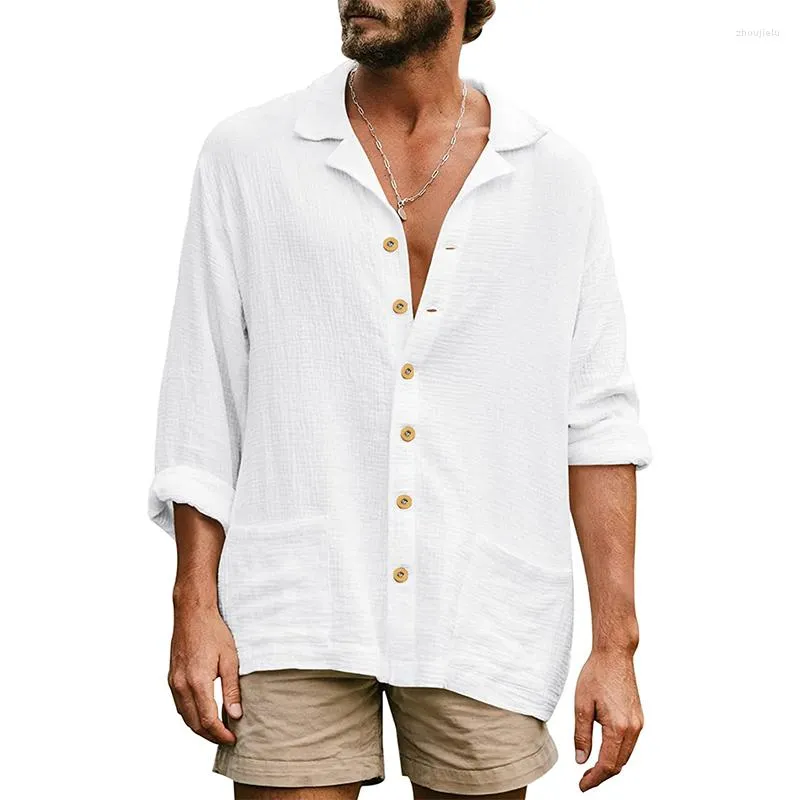 Chemises décontractées pour hommes blanc été hauts Chemise hommes Blouse coton lin Homme Baggy vêtements Chemise Hombre Homme Camisetas