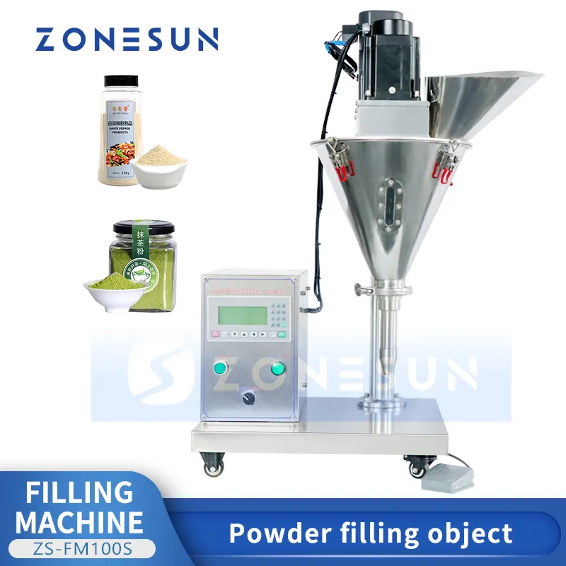 Zonesun Semi-Autero Auger Powder Powder Scending Dispensing Application for Cocoa Matcha Powder Filling Machine ZS-FM100S