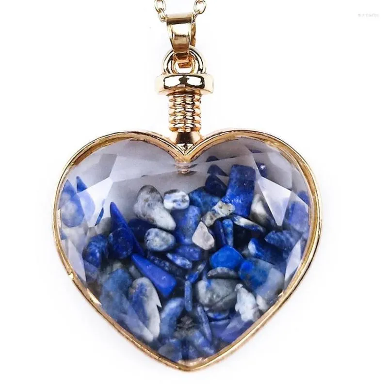 Pendentif Colliers FYSL Lumière Jaune Or Couleur Amour Coeur Lapis Lazuli Tourmaline Pierre Collier Souhait Bouteille Bijoux