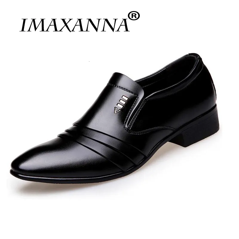 Sapatos sociais IMAXANNA marca de luxo couro moda masculina negócios mocassins pontudo preto Oxford respirável casamento formal 230731