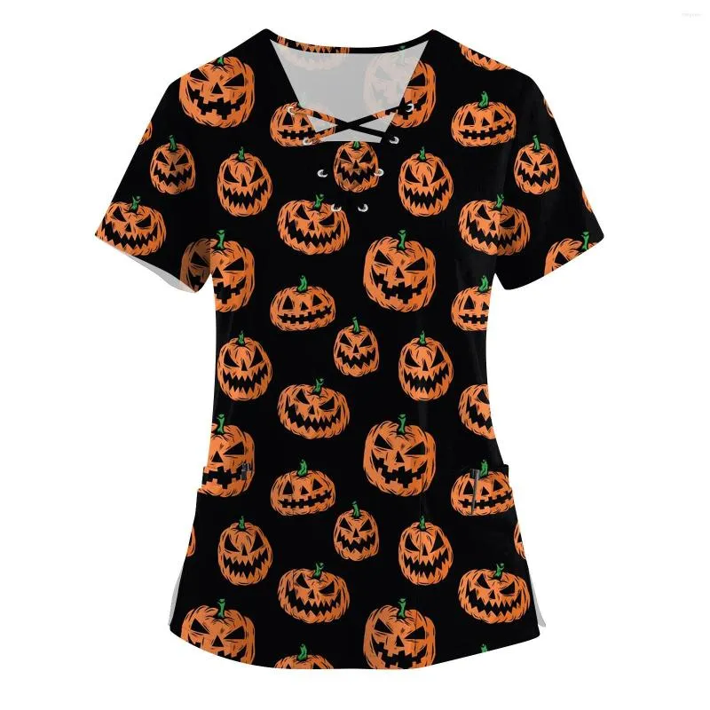 T-shirts pour femmes Blouse Femmes Festival Vacances Halloween Tête De Citrouille Imprimé Avec Poche Costume Confortable Ensemble Vêtements Pour Vestidos