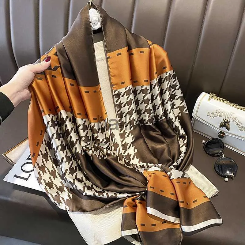 Halsdukar lyx varumärke kvinnor silkescarf bech shawl och echarpe sommar wrap designer geometri halsdukar kvinnliga bete bandana j230801