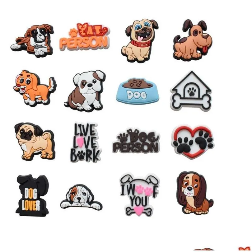 Schoen Onderdelen Accessoires Leuke Hond Pvc Charm Tuin Schoenen Decoraties Voor Klomp Jibz Kinderen Huisdieren Cartoon Polsband Gesp Knop D Serie Willekeurig