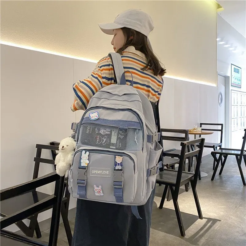 Школьные сумки мода Женские рюкзак рюкзак для водонепроницаемой девушки колледж женщина -студентка каваи хлопок милая школьная сумка Harajuku солидный подросток Mochila 230801