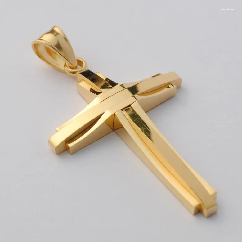 Pendant Necklaces Men Women Punk Cross Pendants Color Gold Black Stainless Steel Double Layers Jesus Jewelry