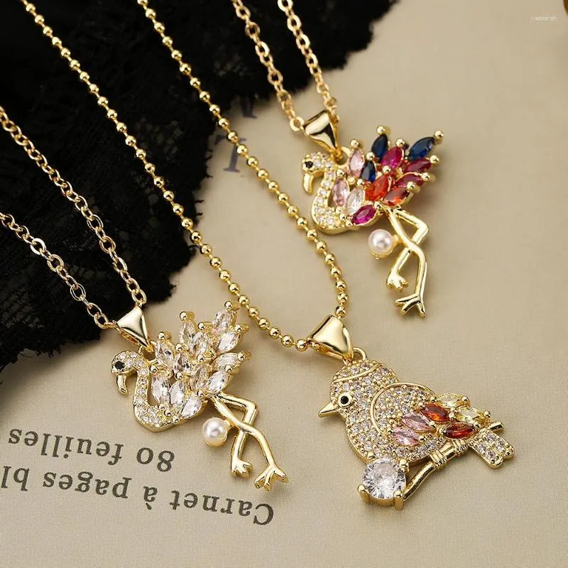 Hänge halsband maisar mode av hög kvalitet guldfärg full zirkon smycken flamingo för kvinnor fest födelsedagspresent