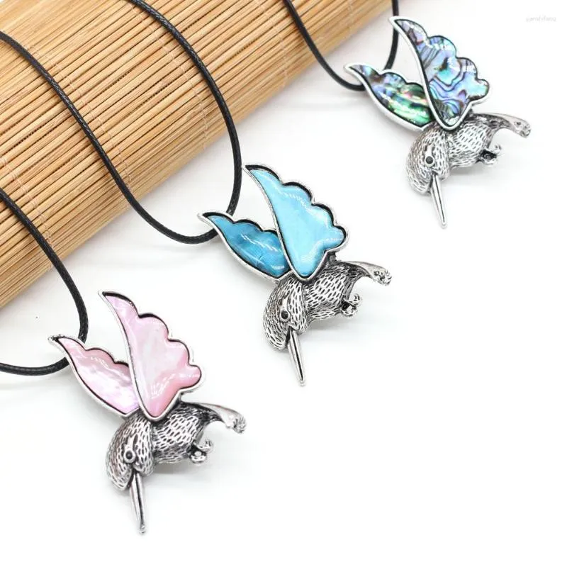 Pendentif Colliers Coloré Naturel Shell Collier Pour Hommes Femmes Colibri Forme Nacre Abalone Cou Chaîne Bijoux Cadeaux