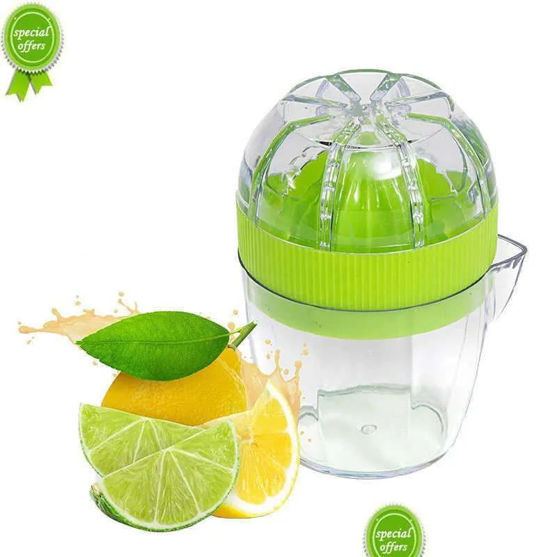 Fruktgrönsaksverktyg lmetjma citron squeezer med lock plast manuell juicer orange press kopp citrus häll pip kc0130 drop leverera dhttb