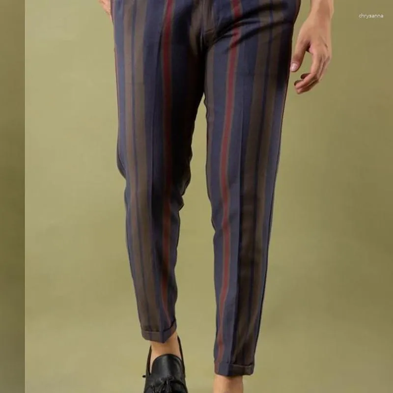 Pantalons pour hommes mode printemps été rayé imprimé crayon hommes taille moyenne cordon droit Streetwear hommes décontracté pantalon ample