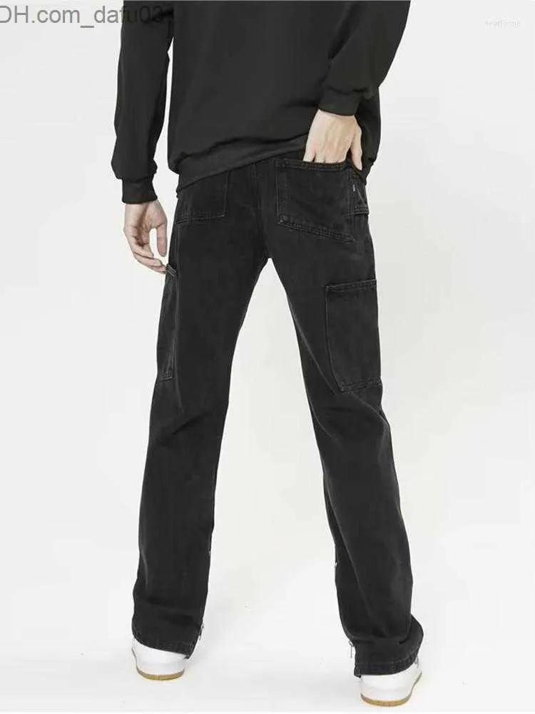 Jeans da uomo Jeans da uomo Pantaloni da uomo larghi da uomo Streetwear Nero Vintage Cargo Split Abbigliamento Denim Z230801