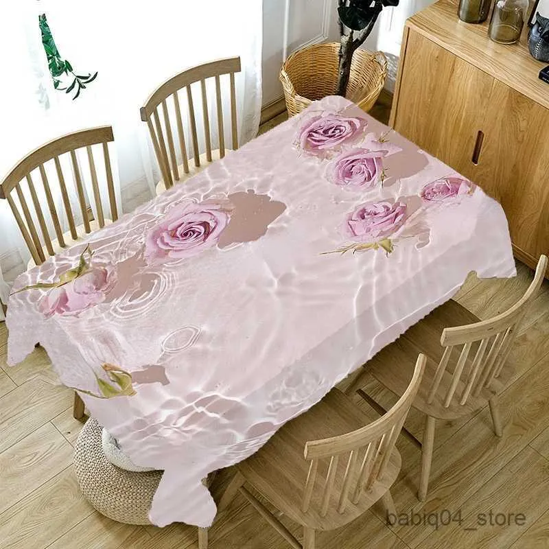 Bordduk Creative Rose Pattern Trackad kök Restaurangdekoration Tabelduk Romantisk atmosfär Dekoration Valentinsdag R230801