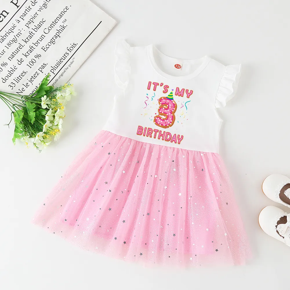 Flickans klänningar baby flicka 1-6 år klänning söt munk nummer födelsedag outfit flicka baby klänning sommarkläder barnflickan tutu kläder klänningar 230731