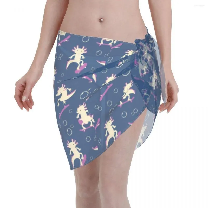 Kvinnors badkläder axolotl kvinnor strand täcker wrap chiffong pareo sarong strandkläder söt kawaii djur bikini ups kjolar baddräkter