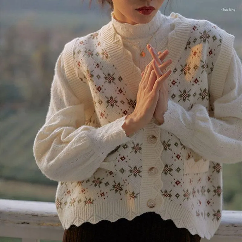 Femmes tricots doux imprimé Cardigan ample femmes automne hiver pull tricoté gilet décontracté mignon col en v hauts Truien Dames 24022