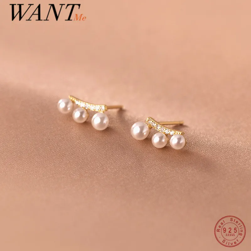Stud Wantme 925 Sterling Silver Simple Synthetic Pearl Fashion Women for Women Teen Chic Party Jewelry Gift 230801