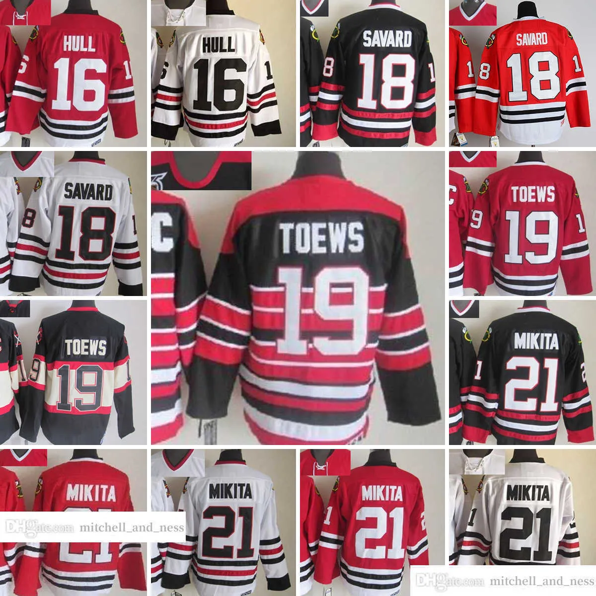 Movie Vintage Hockey 21 Stan Mikita Jerseys CCM Embroidery 19 Jonathan Toews 18 Denis Savard 16 Brett Hull 81 Marian Hossa Jersey Black Red White Men