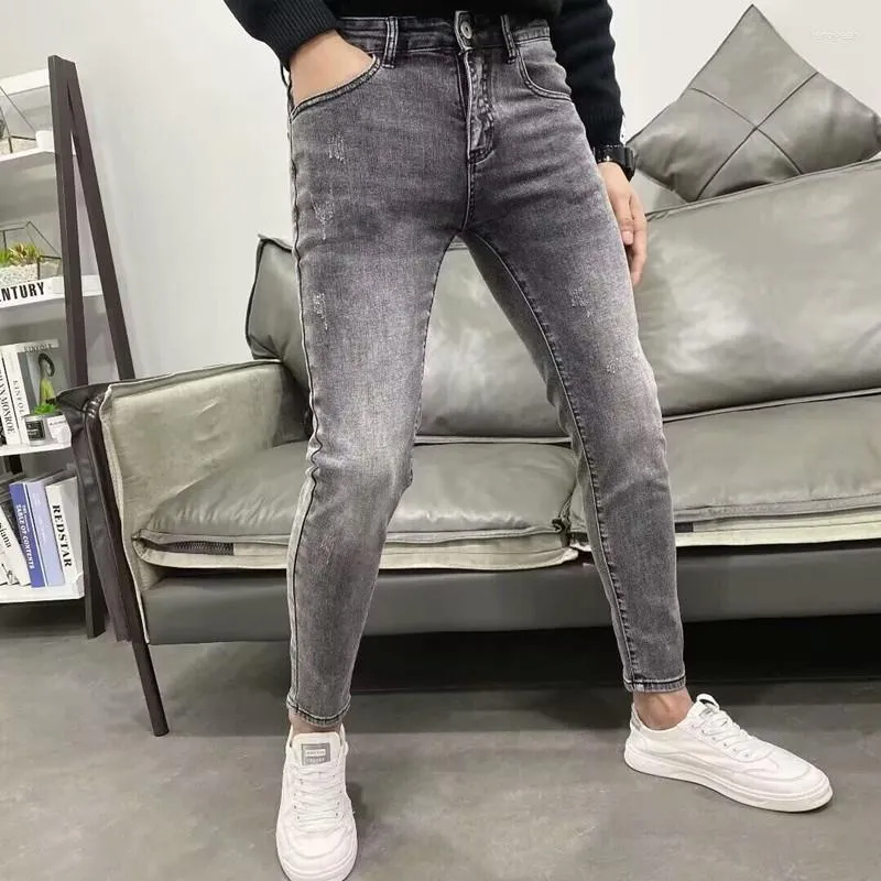 Jeans da uomo Harajuku Fashion Designer alla moda coreano Pantaloni di jeans grigi di lusso per uomo Streetwear aderente Cowboy Casual