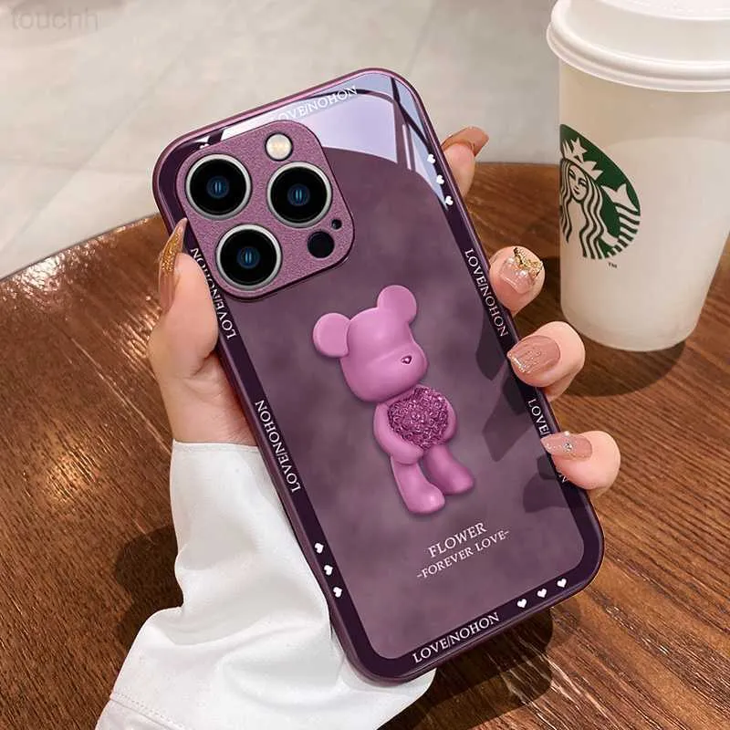 Cell Phone Cases Luxury Cute Cartoon Glass Phone Case For iPhone 14 13 12 11 Pro Max XS X XR 14Plus Lens All Inclusive Anti-fall Cover L230731