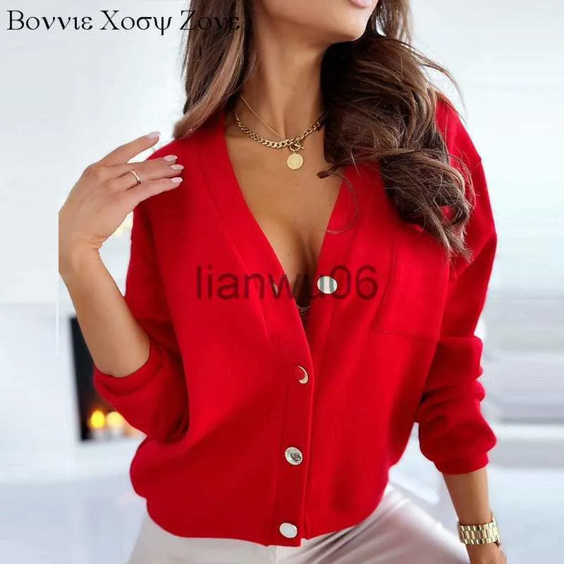 Chemisiers pour femmes Chemises Femmes Col en V Plain Button Design Cardigan à manches longues Bloouse Casual Top J230802