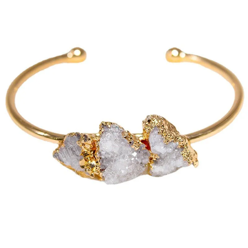 Bracelet en pierre brute Druzy pour femme irrégulière en pierre naturelle faite à la main ouverte manchette bijoux avec garniture en or