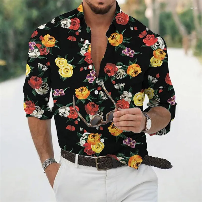 Chemises décontractées pour hommes mode chemise Floral Rose haute qualité doux confortable 2023 vente taille européenne revers hauts décoration