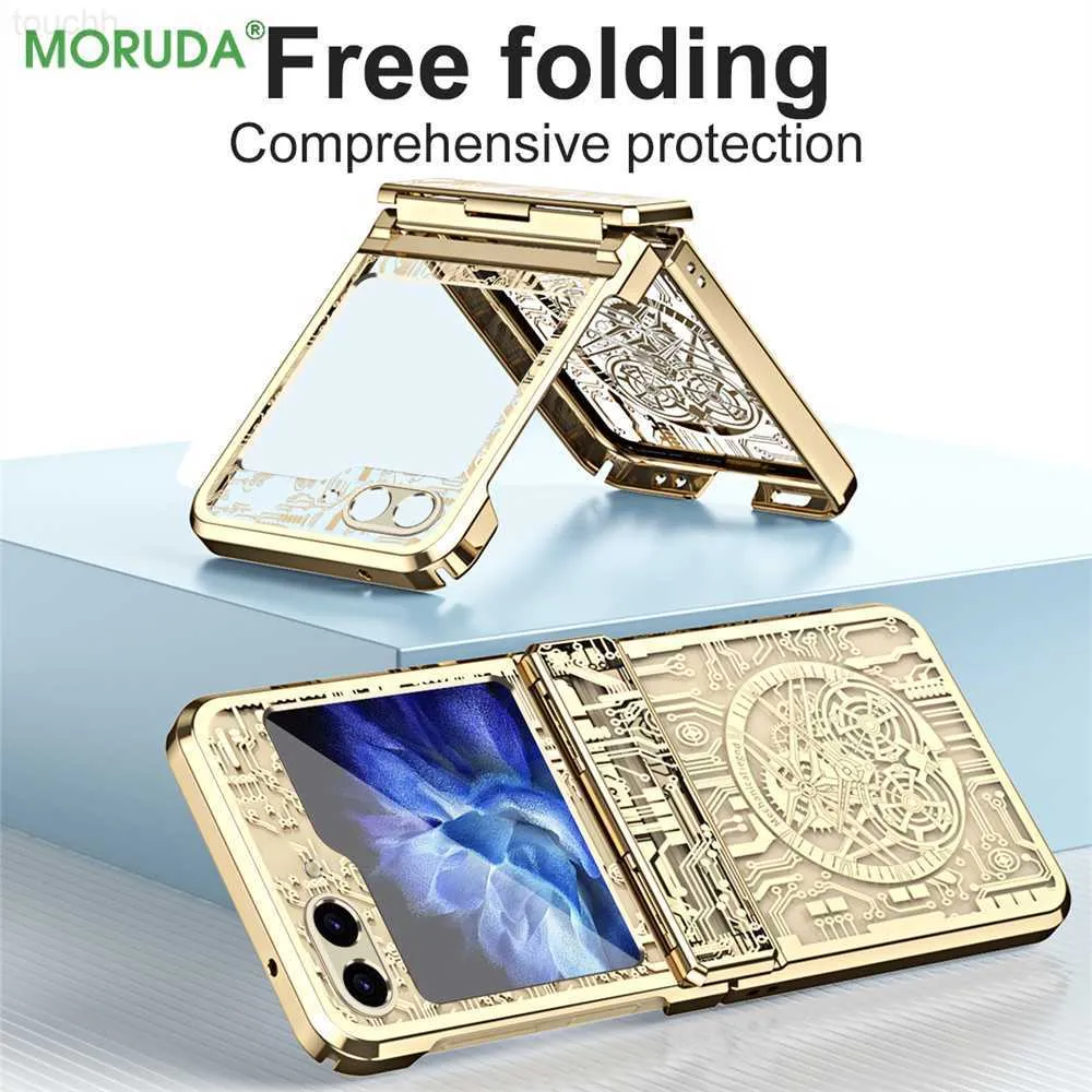 Obudowy telefonu komórkowego dla SGBZ Flip 5 Galaxy Z Flip3 Zflip 4 Flip z Flip5 Flip4 Nowy wzór obwodu Fold Telefen Case Clear Acryl Casting Cover L230731