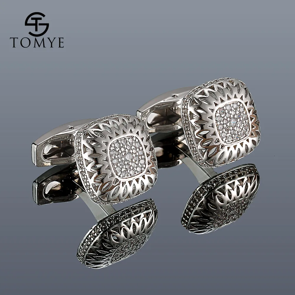 Cuff Links Cufflinks for Men TOMYE XK20S006 High Quality Luxury Zircon Square Silver Color Formal Business Dress Shirt Gifts 230801