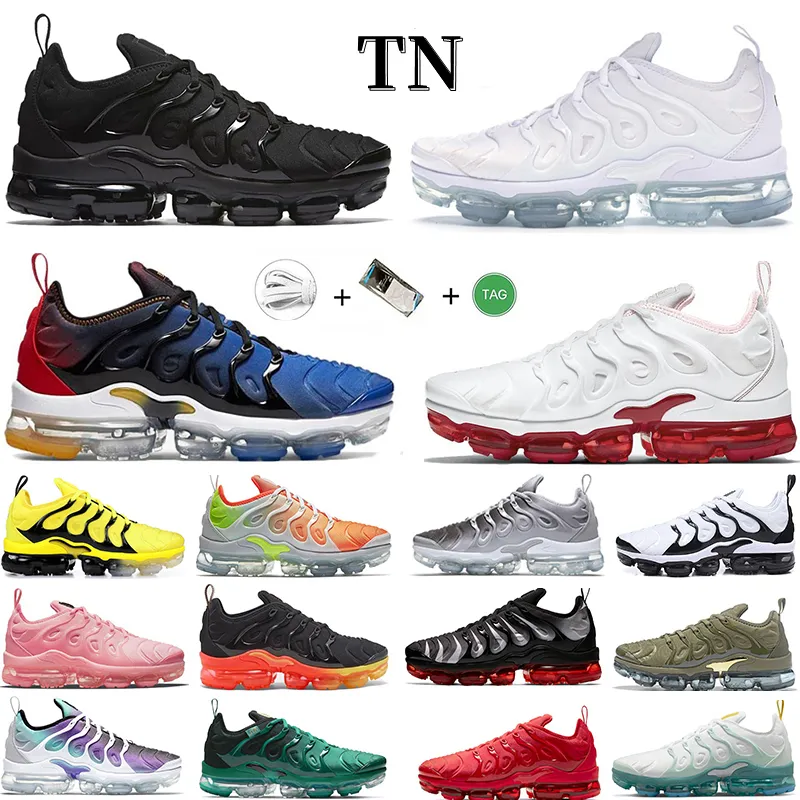 TN新しいデザイナーランニングシューズTN Plus Men Womens Triple Blick Crimson Laser Blue Tennis Ball Midnight Navy Grape Atlanta TNSスポーツスニーカートレーナー