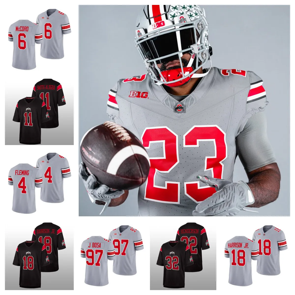 2024 Custom Ohio State All-Gray Alternate Uniform Stitched Jersey: 44 JT  Tuimoloau, 33 Jack Sawyer, Julian Fleming, 11 Hicks, Emeka Egbuka, 